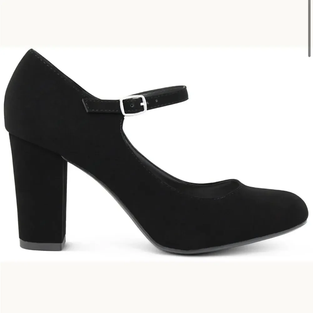 NEW Marco Women's Black Buckle Strap Mary Jane Mid-rise Chunky Heel Size 9 - Picture 2 of 6